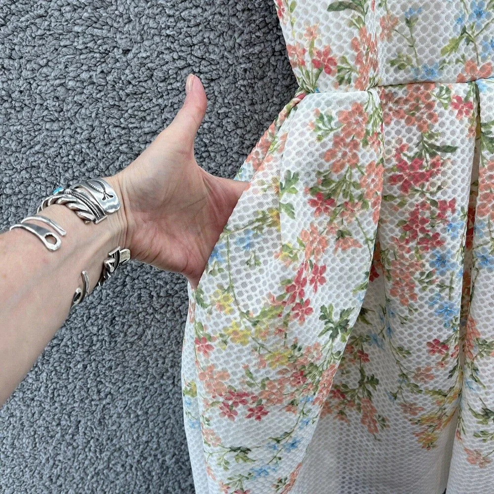Anthropologie Erin Fetherston Dress Women 6 Cream Floral Retro Party Ladylike